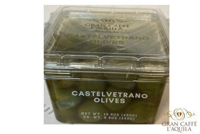 CASTELVETRANO OLIVES - GRAN CAFFE L'AQUILA - (450g with liquid, 250g drained)