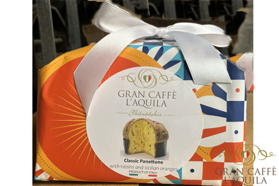 GRAN CAFFE L'AQUILA TRADITIONAL PANETTONE W/ RAISINS, ZIBIBBO & SICILIAN ORANGE (1.1lb/500g)