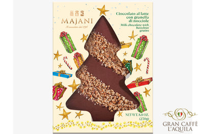 MAJANI CHRISTMAS TREE DESIGN - CIOCCOLATO AL LATTE CON GRANELLA DI NOCCIOLE 8.8oz/250g