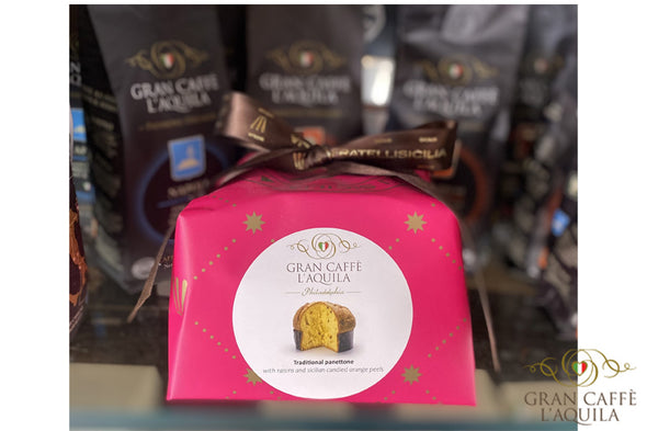 GRAN CAFFE L'AQUILA TRADITIONAL PANETTONE W/ RAISINS, ZIBIBBO & SICILIAN ORANGE (1.1lb/500g)
