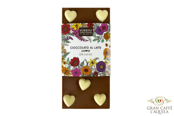 SORRISI CIOCCOLATO- MILK CHOCOLATE BAR WITH HEARTS OF WHITE CHOCOLATE